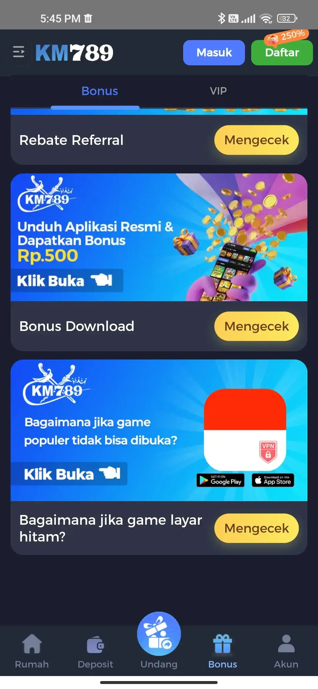 Halaman bonus download dan rebate referral